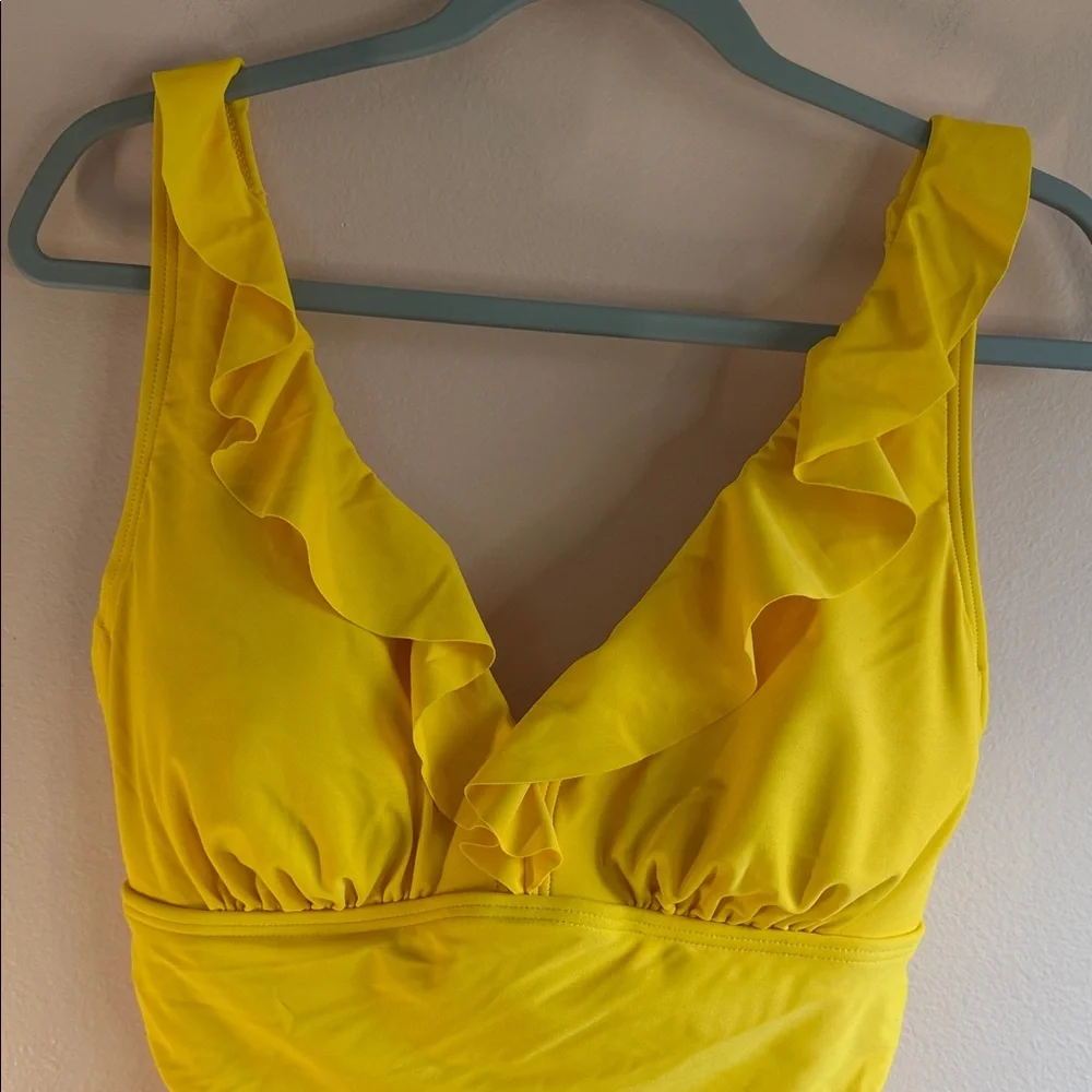DKNY Yellow Ruffle One-Piece Swimsuit - Picture 4 of 10